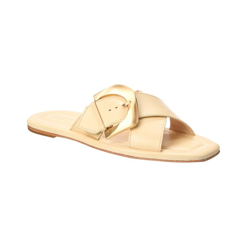 Schutz Lois Leather Flat Sandal, White